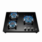 Parrilla de gas 3 quemadores 60 cm en vidrio templado con soporte circular - negro VT3 Avera