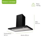 Campana de cocina de pared tipo T 90 cm, 500 m3/h de extracción en acero inoxidable - negro CEV90BN Avera - Imagen 4
