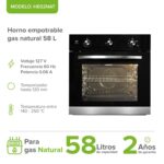 Horno empotrable a gas natural 58 L con doble zona de quemadores HE02NAT Avera - Imagen 2