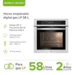 Horno empotrable a gas LP 58 L control táctil con convección, freidora de aire, limpieza a vapor - 14 funciones HE03DLP Avera - Imagen 2