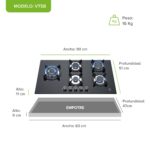 Parrilla de gas 5 quemadores 90 cm en vidrio templado con soporte circular - negro VT5B Avera - Imagen 4