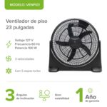 Ventilador de piso 23 pulgadas con 5 aspas, 3 velocidades, 3 ángulos de inclinación VENPI01 Avera - Imagen 2