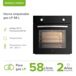 Horno empotrable a gas LP 58 L con quemador inferior HE00LP Avera - Imagen 2