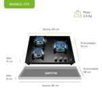 Parrilla de gas 3 quemadores 60 cm en vidrio templado con soporte circular - negro VT3 Avera - Imagen 3