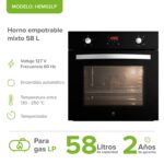Horno empotrable mixto gas LP con grill eléctrico 58 L 127 V temporizador digital y 4 funciones HEM02LP Avera - Imagen 2