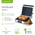 Parrilla grill eléctrica 3 en 1 XL apertura 180° con placas intercambiables GE01 Avera - Imagen 2