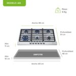 Tricombo Parrilla de gas 6 quemadores acero inoxidable 86 cm + Campana para isla curva 90 cm + Horno gas LP 58 L AI6CEVD90BHE01LP Avera - Imagen 4