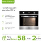 Horno empotrable a gas natural 58 L con rostizador, temporizador digital y 5 funciones HE01NAT Avera - Imagen 2