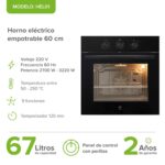 Horno empotrable eléctrico 67 L con 9 funciones 3220 W 220 V HEL01 Avera - Imagen 2