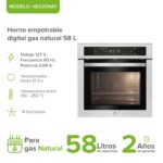Horno empotrable a gas natural 58 L control táctil con convección, freidora de aire, limpieza a vapor - 14 funciones HE03DNAT Avera - Imagen 2
