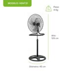 Ventilador 3 en 1 de 3 velocidades, oscilación 90° con altura ajustable: pedestal, piso y pared VENT31 Avera - Imagen 4
