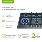 Parrilla de gas 6 quemadores 86 cm en acero inoxidable - negro satinado profundo AI6N Avera - Imagen 2