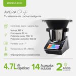 Robot de cocina Avera Chef 4.7 L con pantalla táctil 1,850 recetas, báscula integrada + control WiFi RC01 - Imagen 3