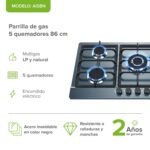 Parrilla de gas 5 quemadores 86 cm en acero inoxidable - negro satinado profundo AI5BN Avera - Imagen 2