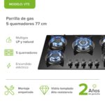 Combo Parrilla de gas 5 quemadores vidrio templado 77 cm + Horno gas LP 58 L VT5HE01LP Avera - Imagen 2