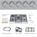 Tricombo Parrilla de gas 5 quemadores acero inoxidable 76 cm + Campana de pared extraible 80 cm + Horno gas LP 58 L AI5CED80HE01LP Avera - Imagen 5