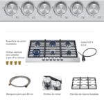 Tricombo Parrilla de gas 6 quemadores acero inoxidable 86 cm + Campana para isla curva 90 cm + Horno gas LP 58 L AI6CEVD90BHE01LP Avera - Imagen 5
