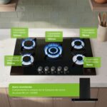 Combo Parrilla de gas 5 quemadores vidrio templado 77 cm + Horno gas LP 58 L VT5HE01LP Avera - Imagen 6