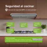 Tricombo Parrilla de gas 5 quemadores acero inoxidable 76 cm + Campana de pared extraible 80 cm + Horno gas LP 58 L AI5CED80HE01LP Avera - Imagen 9