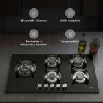 Parrilla de gas 5 quemadores 90 cm en vidrio templado con soporte circular - negro VT5B Avera - Imagen 5