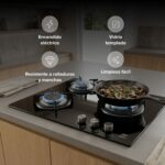Parrilla de gas 3 quemadores 60 cm en vidrio templado con soporte circular - negro VT3 Avera - Imagen 5