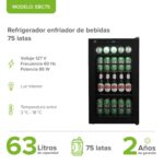 Refrigerador enfriador de bebidas 75 latas 63 L 2.2 pies cúbicos EBC75 Avera - Imagen 2