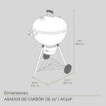 Asador de carbón de 22" 56 cm con termómetro y bandeja de cenizas AC22P Avera - Imagen 5