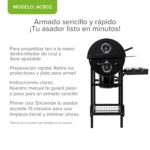 Asador de carbón tipo tambor con termómetro, bandeja de cenizas, mesa lateral y frontal ACB02 Avera - Imagen 7