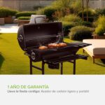 Asador de carbón tipo tambor con termómetro, bandeja de cenizas, mesa lateral y frontal ACB02 Avera - Imagen 8