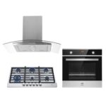 Tricombo Parrilla de gas 6 quemadores acero inoxidable 86 cm + Campana para isla curva 90 cm + Horno gas LP 58 L AI6CEVD90BHE01LP Avera