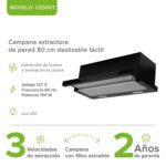 Tricombo Parrilla de gas 6 quemadores vidrio templado 90 cm + Campana de pared extraible táctil 90 cm + Horno eléctrico 67 L VT6CED90THEL127 Avera - Imagen 12