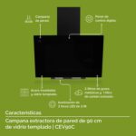 Tricombo Parrilla de gas 5 quemadores vidrio templado 77 cm + Campana de pared inclinada 90 cm + Horno gas LP 58 L VT5CEV90CHE01LP Avera - Imagen 4