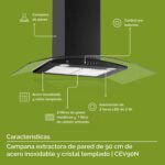 Combo Parrilla de gas 6 quemadores vidrio templado 90 cm + Campana de pared curva negra 90 cm VT6CEV90N Avera - Imagen 4