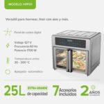 Horno eléctrico y freidora de aire de puertas francesas XL 25L con 18 funciones preestablecidas 1700 W HPF01 Avera - Imagen 2