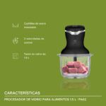 Procesador de alimentos de vidrio 1.5 L con 4 cuchillas de acero inoxidable y 2 velocidades PA02 Avera - Imagen 3