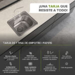 Tarja fregadero de acero inoxidable de empotre – 1 tina PAF01S Avera - Imagen 5