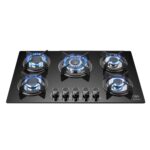 Parrilla de gas 5 quemadores 77 cm en vidrio templado con soporte circular - negro VT5 Avera