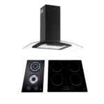 Combo Parrilla de inducción 4 quemadores + Parrilla de gas 2 quemadores + Campana de pared curva negra 90 cm VT2PIV4CEV90N Avera