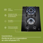 Combo Parrilla de inducción 4 quemadores + Parrilla de gas 2 quemadores + Campana de pared curva negra 90 cm VT2PIV4CEV90N Avera - Imagen 10