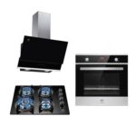 Tricombo Parrilla de gas 4 quemadores vidrio templado 60cm + Campana de pared inclinada 60 cm + Horno gas LP 58 L VT4CEA60CHE01LP Avera