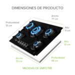 Tricombo Parrilla de gas 5 quemadores vidrio templado 77 cm + Campana de pared inclinada 90 cm + Horno gas LP 58 L VT5CEV90CHE01LP Avera - Imagen 8