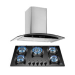 Combo Parrilla de gas 5 quemadores vidrio templado 77 cm + Campana de pared curva 76 cm VT5CEV60C Avera