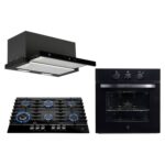 Tricombo Parrilla de gas 6 quemadores vidrio templado 90 cm + Campana de pared extraible táctil 90 cm + Horno eléctrico 67 L VT6CED90THEL127 Avera