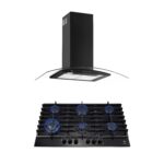 Combo Parrilla de gas 6 quemadores vidrio templado 90 cm + Campana de pared curva negra 90 cm VT6CEV90N Avera